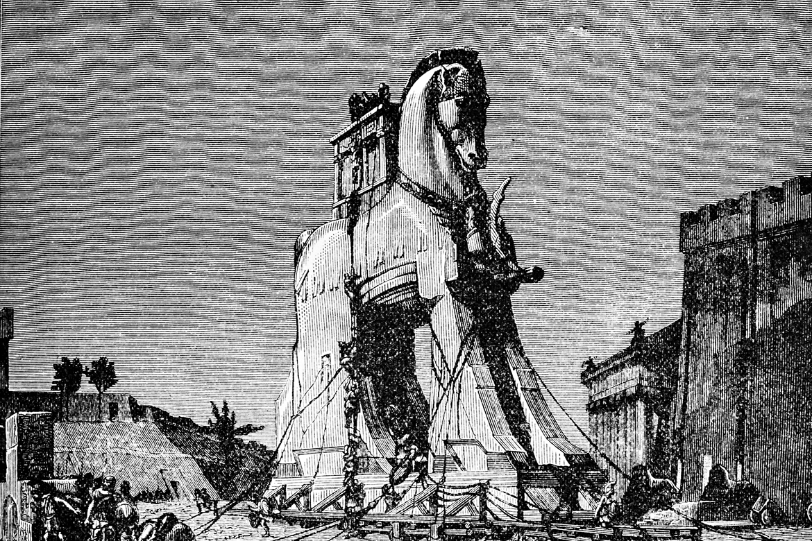 Abbildung von Trojanischem Pferd in schwarzweiß