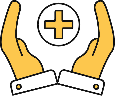Ein Icon von zwei Händen die ein Kreuz umschließen.