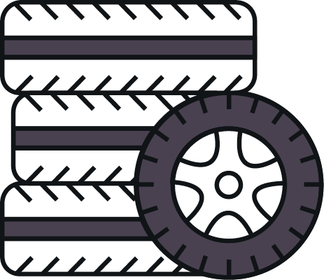 Ein Icon von drei aufeinander gestapelten und einem stehenden Reifen