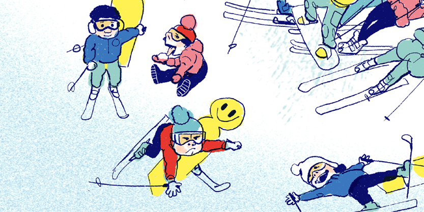 Ein Skifahrer ist mit in einem gelben Aufsteller zusammengeprallt.