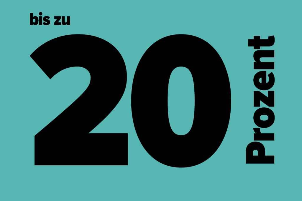 Eine 20 steht groß mittig und das Prozent hochkant rechts